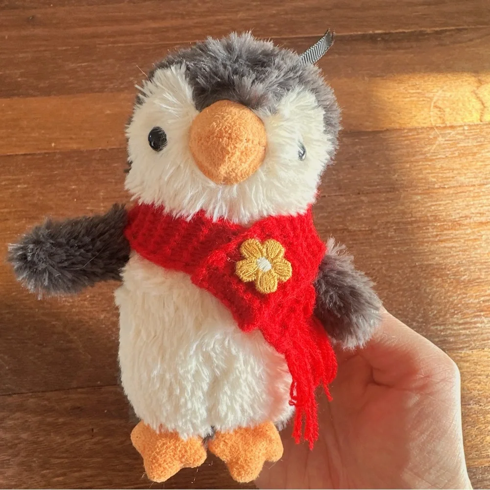 Cute Penguin Plush Toy Red Scarf Stuffed Animal Soft Kawaii Winter Gift New